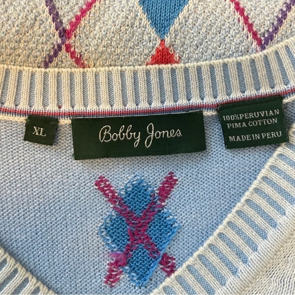 Bobby Jones Pima Cotton Argyle design pale blue lightweight sweater vest XL